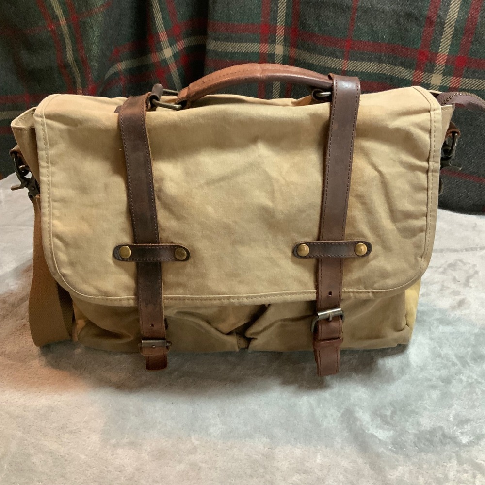 Newhey Messenger Bag Heavy Duty Canvas Leather Satchel Tan Brown Laptop Bag